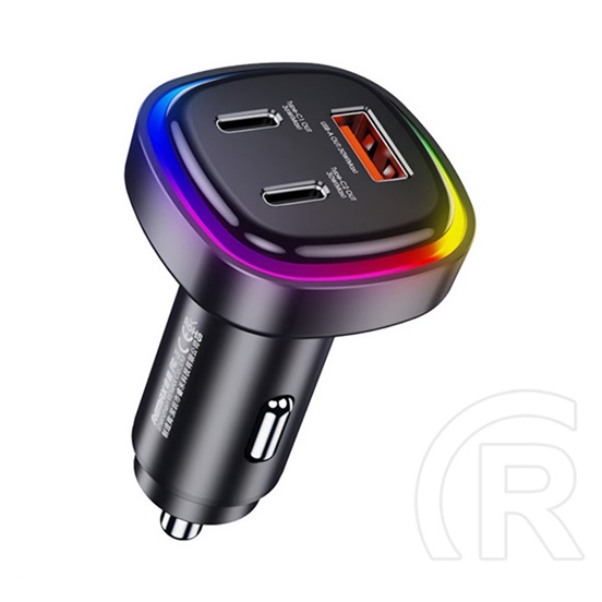 Remax autós töltő usb+2 type-c aljzat (5v/3a, 66w, gyorstöltő, led) fekete