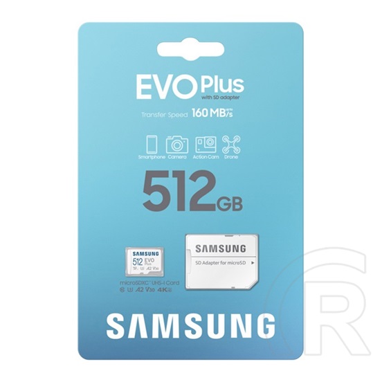 Samsung memóriakártya 512gb (microsdxc evoplus blue wave - class 10, uhs-1) + sd adapter