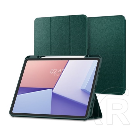 Spigen Apple Ipad Air 13 (2024) urban fit (flip, trifold, asztali tartó, ceruza tartó, textil minta) sötétzöld