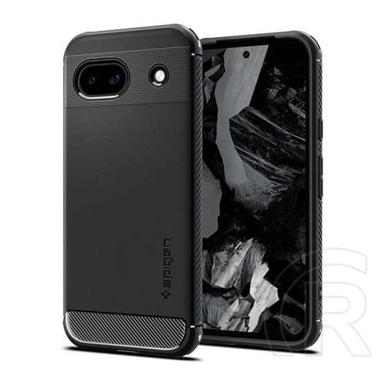 Spigen Google Pixel 8a Spigen rugged armor szilikon telefonvédő (ütésállóság, légpárnás sarok, karbon minta) fekete