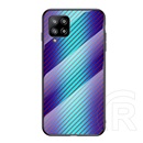 Telefonvédő Samsung Galaxy A42 (SM-A425F) szilikon keret (BUMPER, edzett üveg hátlap, karbon minta) kék