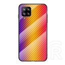 Telefonvédő Samsung Galaxy A42 (SM-A425F) szilikon keret (BUMPER, edzett üveg hátlap, karbon minta) sárga