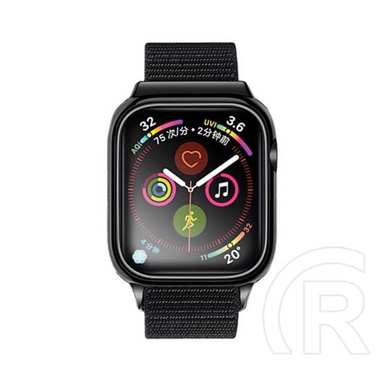 Usams Apple Watch Series 9 41mm pótszíj (egyedi méret, textil, tépőzáras, állítható, szilikon keret) fekete