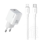 Usams hálózati töltő (USB-C aljzat, 20W, USB-C/lightning kábellel, fehér)