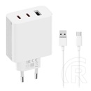 Xiaomi hálózati töltő usb+2 type-c aljzat (5v/3a, 67w, gan, gyorstöltő + type-c kábel) fehér