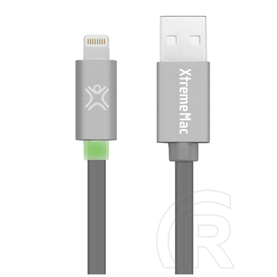 XtremeMac adat- és töltőkábel (USB-A / Lightning, 1,2 m, LED visszajelzős, szürke)