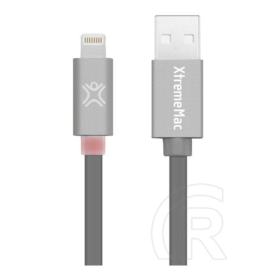 XtremeMac adat- és töltőkábel (USB-A / Lightning, 1,2 m, LED visszajelzős, szürke)