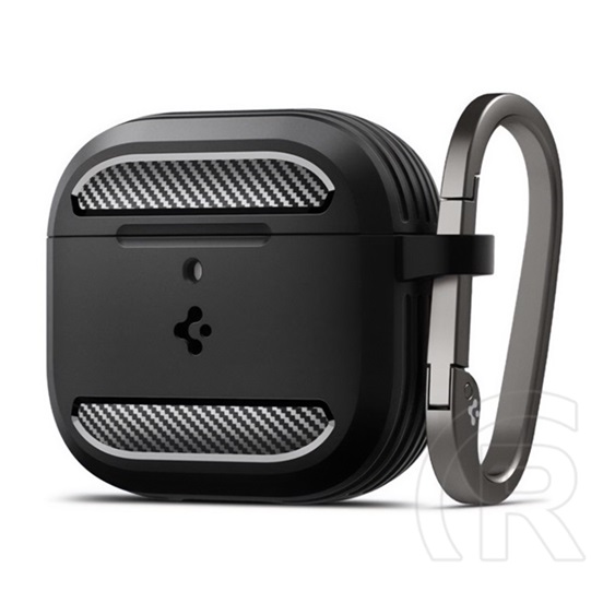 rugged armor szilikon tok (ütésállóság, karabíner, karbon minta) fekete apple airpods 4